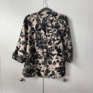 Harvé Benard Linen Blend Floral Button-Up Blouse – Size M